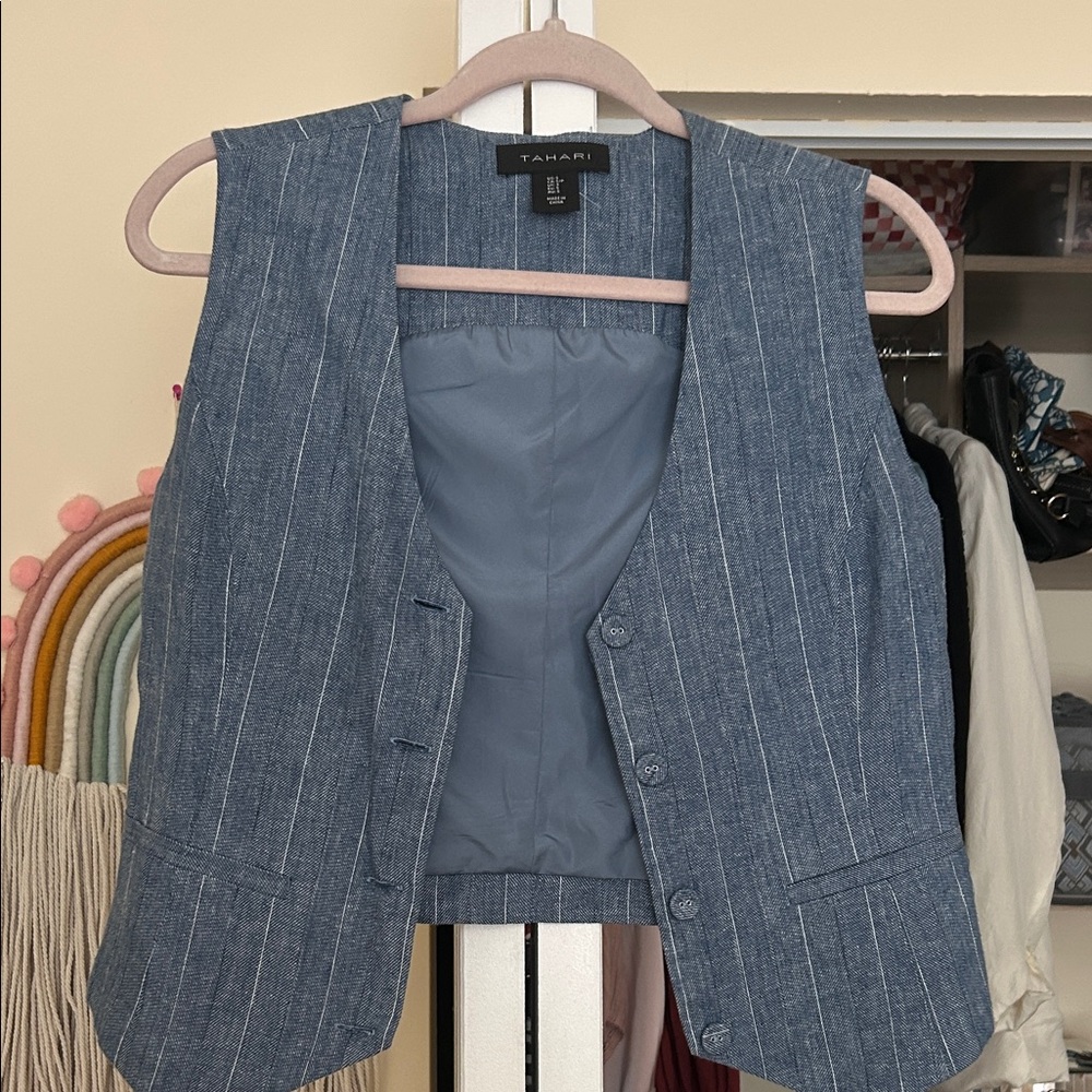 Tahari Denim Blue Striped Vest
